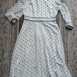 Hobbs London Polka Dot Chiffon Dress Womens [Size 12] White Navy
